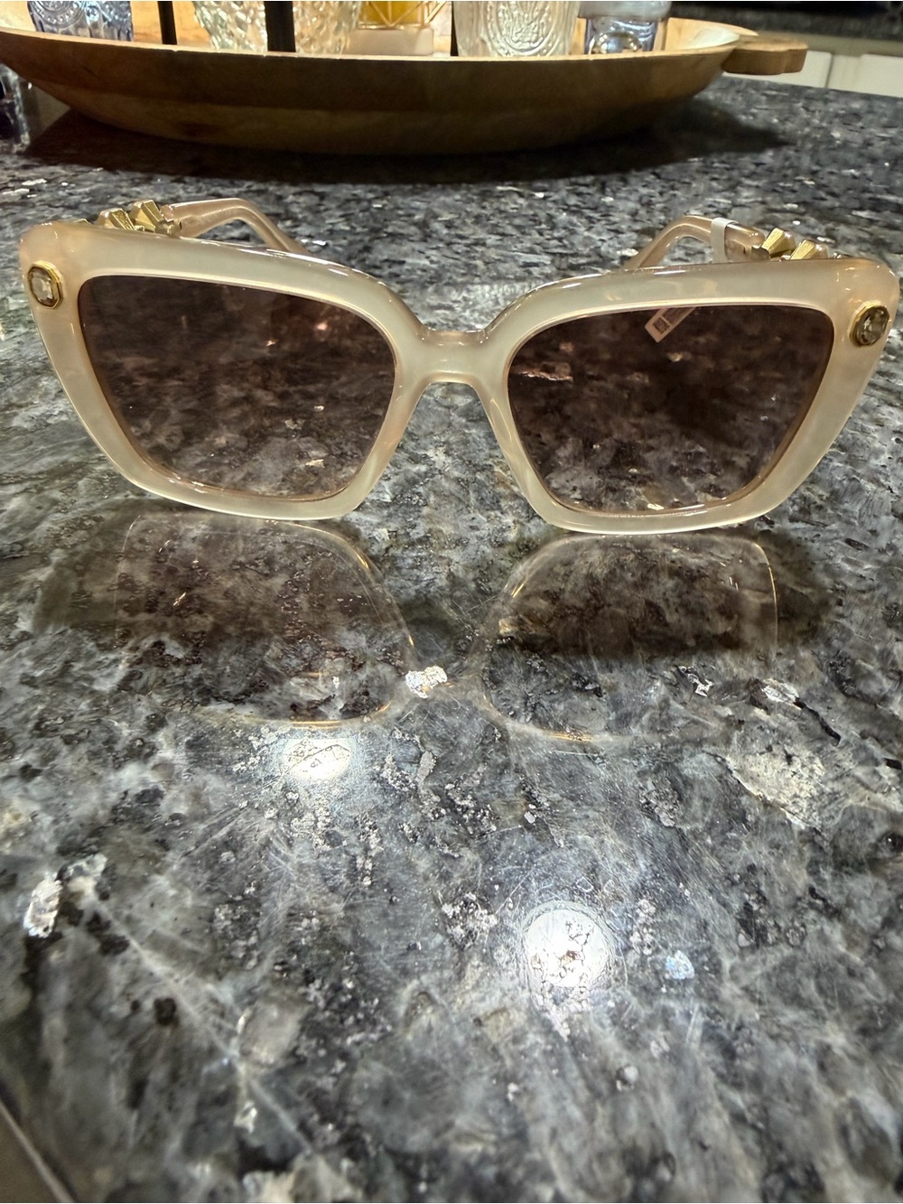 Swarovski Ivory Cream Frame Sunglasses with Gold Trim